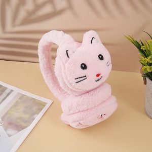 1pc Winter Cartoon Cat Plush Earmuffs - Korean Style Comfortable Warm Ear Cover, Polyester Hand Wash Knit Earmuff for Winter Travel Essential