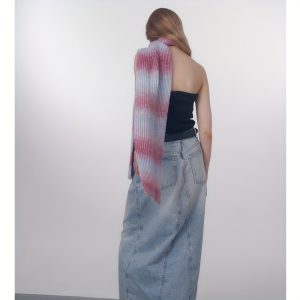 Wool Blend Gradient Knitted Wool ScarfUnisex Winter Warm Striped Shawl Scarf