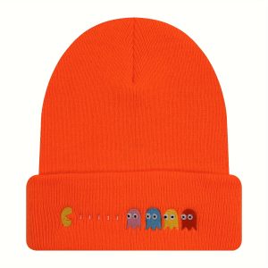 Pac-Man Skull Cap: Acrylic Cartoon Beanie Hat for Men & Women - Warm Knitted Winter Hat with Slight Stretch Fabric