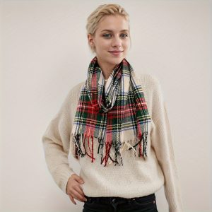 Plaid Christmas Scarf - Soft & Cozy Acrylic Tartan Wrap For Festive Season