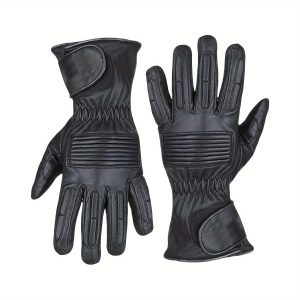 Genuine Leather Motorcycle Riding Gloves For Men Women Bikers, Thermal Autumn/Winter Gloves Full Finger Warm Glove In Cold Weather For Motorbike, Cycling, Driving, Hiking Black