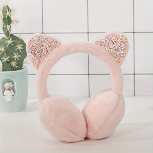 1pc Winter Warm Coldproof Earmuffs, Children's Sequin Cat Ears Plush Warm Earmuffs