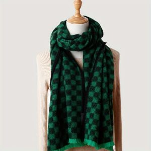 Classic Checkerboard Wool Scarf Thick Soft Warm Short Beard Shawl Autumn Winter Coldproof Versatile Long Scarf