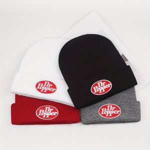 Festive Dr Pepper Beanie: Soft Knit Winter Hat with Embroidered Logo - Perfect for Skiing And Traveling