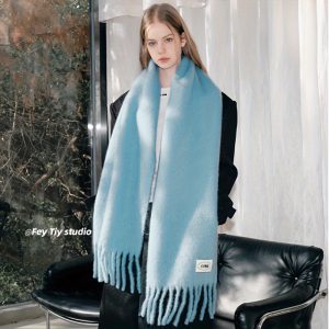 Wool Simple Solid Color Scarf Icelandic Blue Autumn And Winter Warm All-match European And American Temperament Mohair Shawl