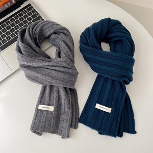 Premium 100% Wool Knit Scarf for Women - Elegant Solid Color, Stripe Texture, Warm & Cozy, Classic Basic Style, Elasticity for Comfortable Fit - Ideal for Casual Weekend Wear, Hand Wash/Dry Clean